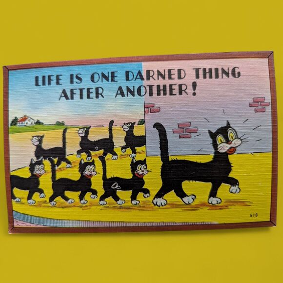 Postcard Life Is One Darned Thing After Another Cats Comic Art Print Vintage 618 - Picture 1 of 7